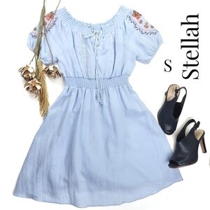 New Stellah Blue Boho Smock Dress Sz S